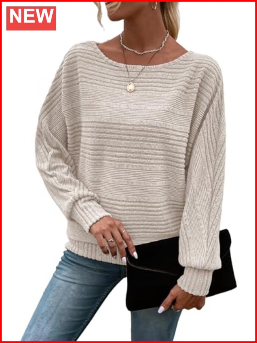 Long Sleeve Tunic Sweater Crew Neck Batwing Soft Knit Business Casual